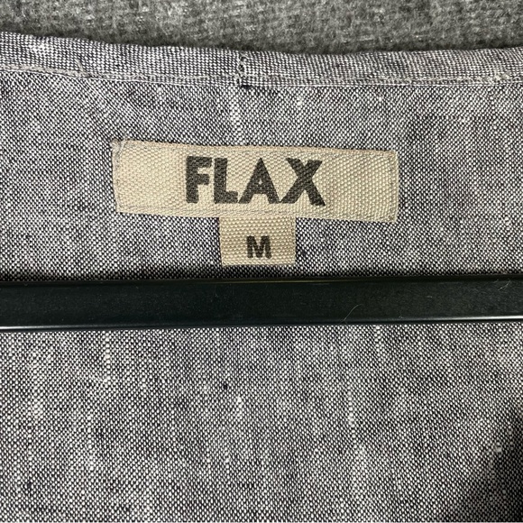 Flax Linen Gray Dress M Lagenlook Boho Minimalist Loose Fit Short Sleeve Pockets - Picture 4 of 6